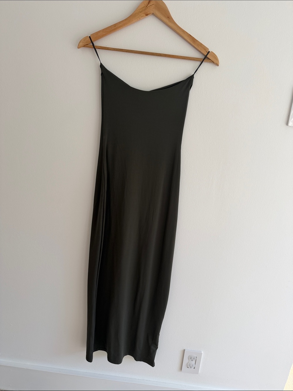Aritzia Moss Green Slip Dress with Spaghetti Straps